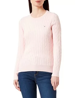 Swetry damskie - GANT Damski sweter ze streczu bawełny Cable C-Neck, Jasny różowy melanż, XL - grafika 1