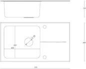 Zlewozmywaki - Steiner HUGH 111 komora stalowa z czarnym blatem szklanym z syfonem i zaślepką 770x440/R35 - miniaturka - grafika 1