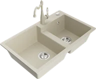 Zlewozmywaki z baterią - Mexen Tomas zlewozmywak granitowy 2-komorowy z baterią kuchenną Carla, beżowy - 6516-69-670700-69 - miniaturka - grafika 1