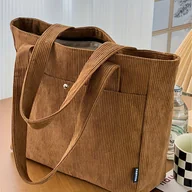 Torebki damskie - TEMU Torba na ramię Corduroy Commuter, literacka, prosta, nylonowa, jesień i , zapięcie na zamek błyskawiczny, wzór w paski, czarny beżowy kurkuma - miniaturka - grafika 1