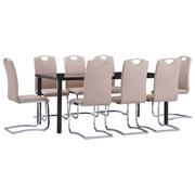 Stoły z krzesłami - vidaXL 9-częściowy zestaw jadalniany, obity sztuczną skórą, cappuccino - miniaturka - grafika 1