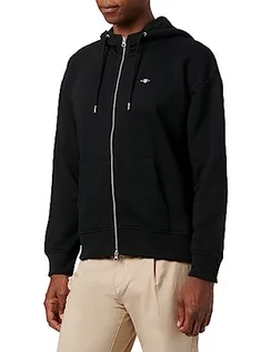 Bluzy damskie - GANT Damska bluza z kapturem REL Shield Full Zip Hoody, czarna, Standard, czarny - grafika 1