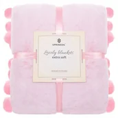 Narzuty - Narzuta na łóżko z dużymi pomponami, pled 200x220 cm dwustronny koc na kanapę różowy HA7082 - miniaturka - grafika 1