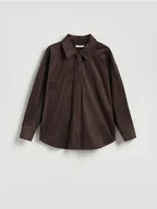 Koszule damskie - Reserved - Koszula z imitacji zamszu - ciemnobrązowy - miniaturka - grafika 1