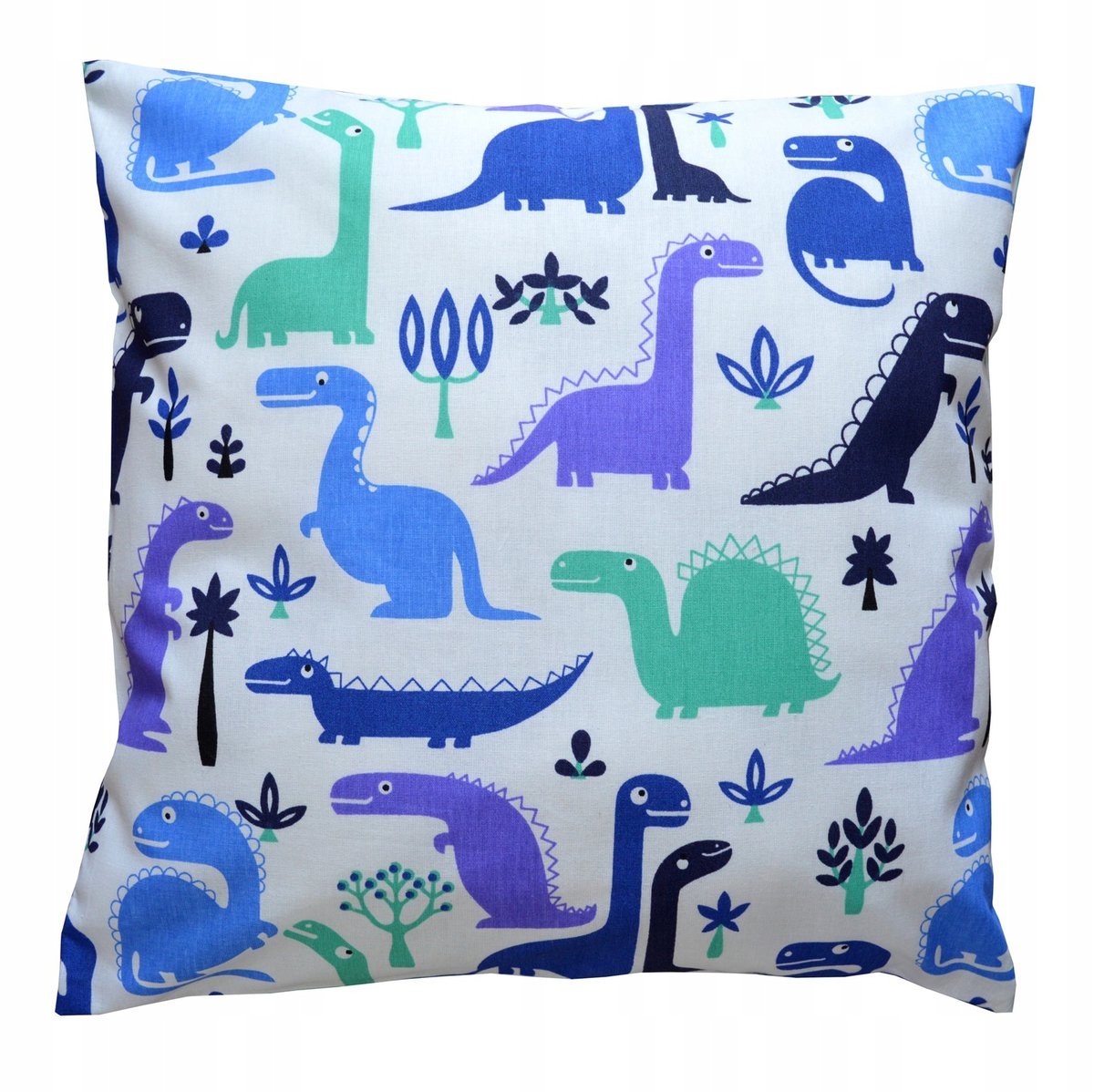 Poszewka na poduszkę bawełniana DINOZAURY niebieskie
