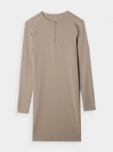 4F Sukienka midi z prążkowanej dzianiny damska - beżowa XS - Sukienki - miniaturka - grafika 1