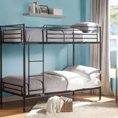 Łóżka dla dzieci i młodzieży - Łóżko piętrowe DUOTIS - 2 × 90 × 190 cm - Czarny + materace - miniaturka - grafika 1