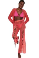 Spodnie damskie - Trendyol Damskie spodnie z wysokim stanem z prostą nogawką, regularne dopasowanie, pomarańczowe-wielokolorowe, 36, Pomarańczowy-wielokolorowy, 34 - miniaturka - grafika 1