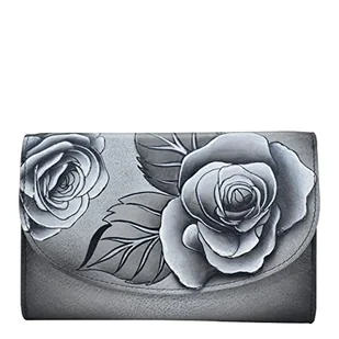 Anna by Anuschka Damska skóra Tri Geniune ręcznie malowana duża trzykrotna książeczka czekowa kopertówka portfel - romantyczny różowy czarny, jeden rozmiar, Romantic Rose Black, Rozmiar Uniwersalny - Portfele - miniaturka - grafika 1