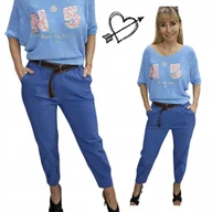 Spodnie damskie - ELEGANCKIE SPODNIE CYGARETKI gnieciuchy wiskoza wysoki stan 40 42 L XL - miniaturka - grafika 1