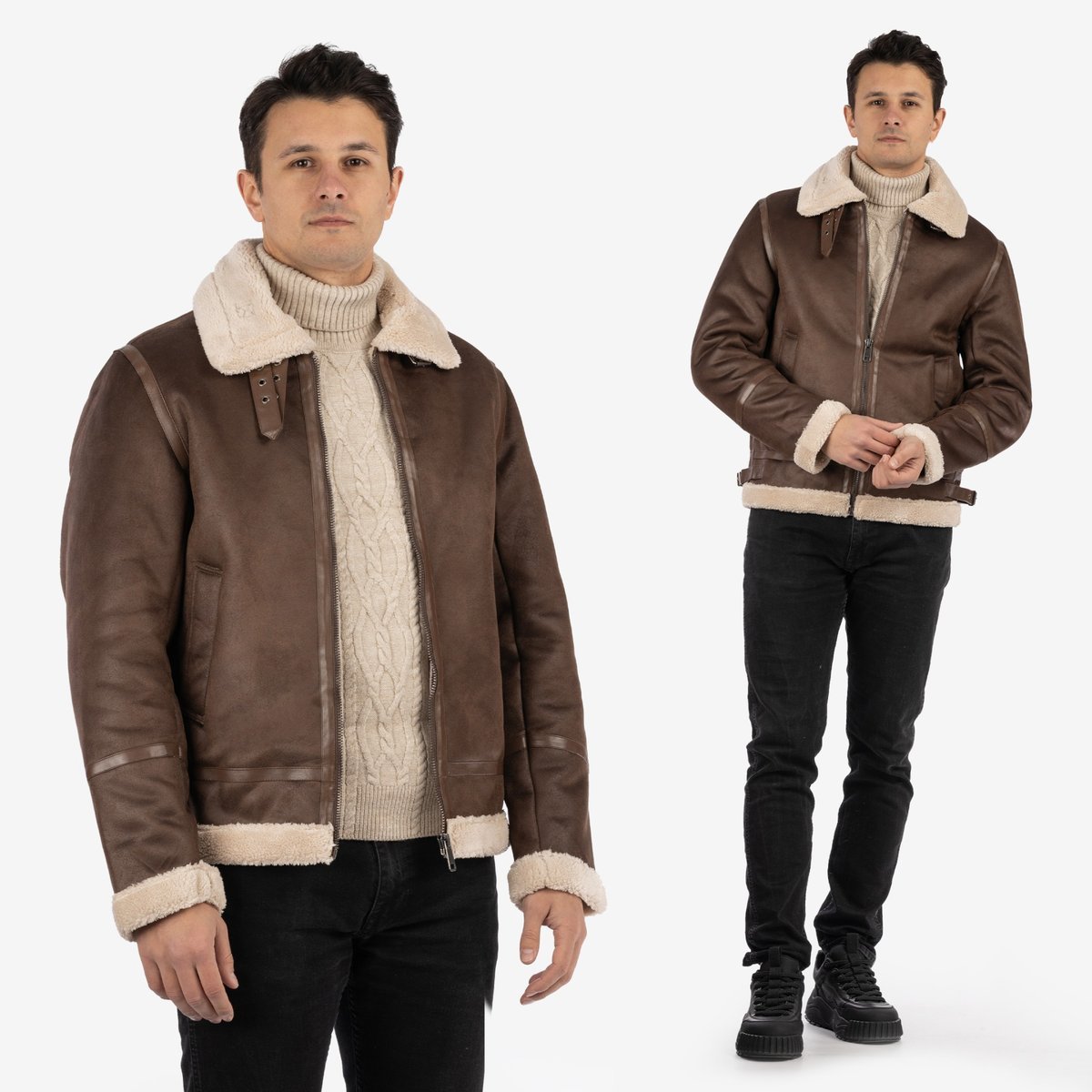 Kurtka Męska Kożuch Z Kołnierzykiem Pilotka Ocieplana Brązowa WS-8901-1 S