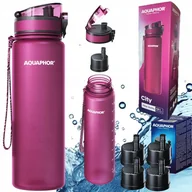 Dzbanki filtrujące - Zestaw 5x wkład filtrujący filtr + Butelka AQUAPHOR CITY 0,8L bordowa - miniaturka - grafika 1