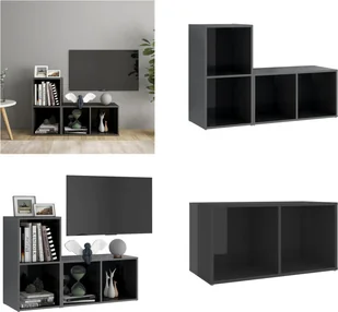 vidaXL Szafki pod telewizor 2 szt. Szary wysoki połysk 72x35x36,5 cm materiał drewnopochodny - szafka pod TV - szafki pod TV - meble pod TV - szafka pod TV - Szafki RTV - miniaturka - grafika 1