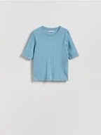 Swetry damskie - Reserved - Sweter z ozdobnym splotem - jasnoturkusowy - miniaturka - grafika 1