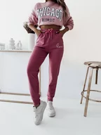 Spodnie sportowe damskie - POLAROWE SPODNIE DRESOWE Z NAPISEM- CIEMNO RÓŻOWE - Olika - miniaturka - grafika 1