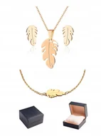 Zestawy biżuterii dla kobiet - Zestaw Biżuterii Złoty Stal Chirurgiczna Zawieszka Liść Idealny Na Prezent - miniaturka - grafika 1