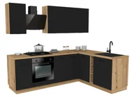 Meble kuchenne - Zestaw Mebli Kuchennych Presto 240X180 Cm Płyta Laminowana Czarny/Lamela Czarny - miniaturka - grafika 1