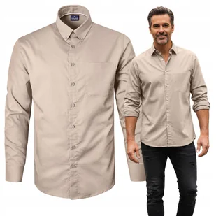 KOSZULA Męska z Długim Rękawem Bawełniana Beżowa Slim Fit XXL Pako Jeans - Koszule męskie - miniaturka - grafika 1