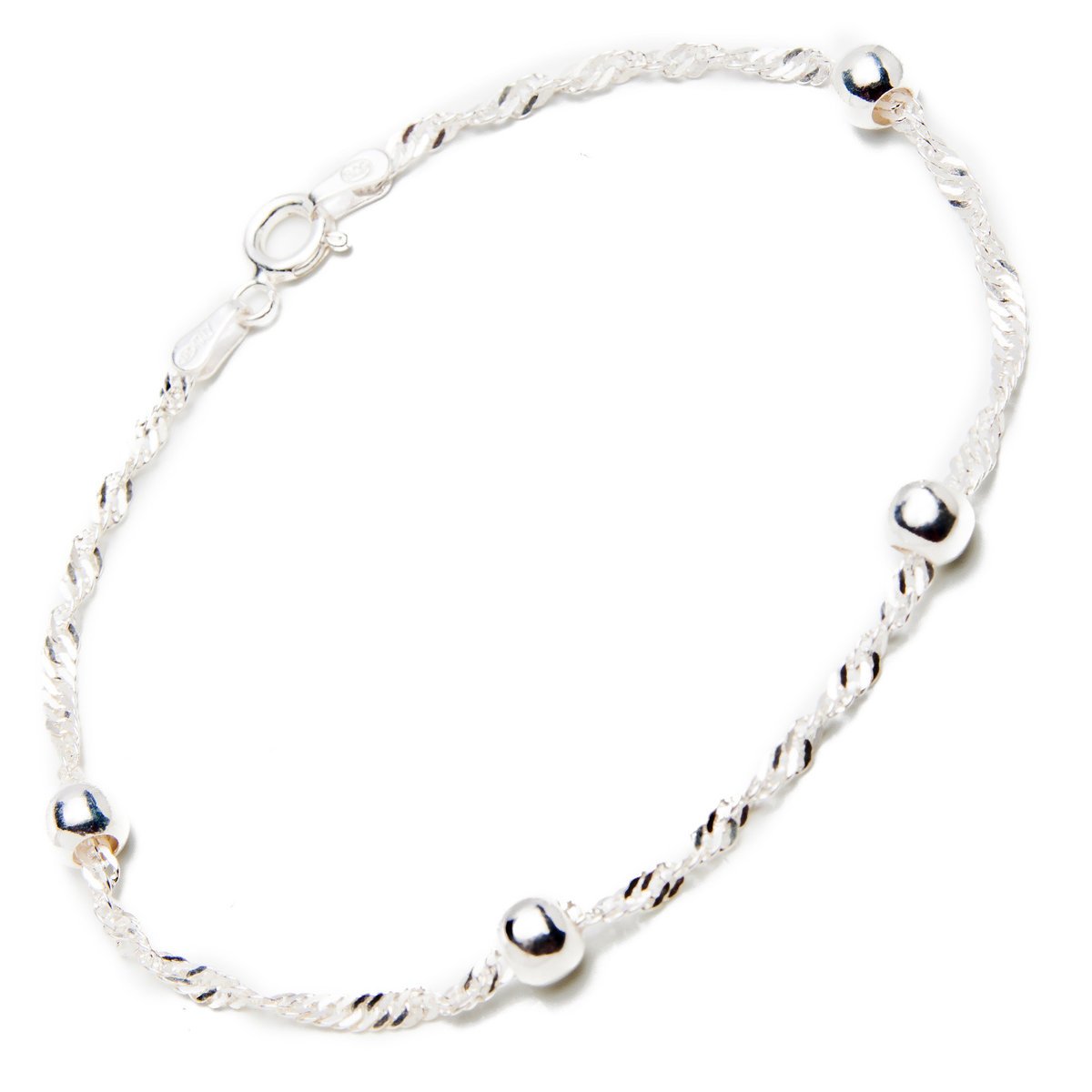 Srebrna bransoletka pleciona z kulkami rodowany