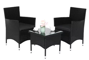 Zestaw stolik 2 krzesła balkonowy ogrodowy czarny - Meble ogrodowe - miniaturka - grafika 1