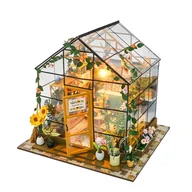 Zabawki kreatywne - Miniaturowy domek DIY Drewno Składany zestaw - Kolorowa szklarnia LED - miniaturka - grafika 1