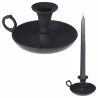 Świeczniki - Świecznik aluminiowy z uchwytem podstawka pod świecę świeczkę loft retro czarny kod: O-569233 - miniaturka - grafika 1