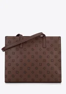 Torebki damskie - Damska shopperka z ekoskóry w tłoczoną sygnaturę brązowa - miniaturka - grafika 1