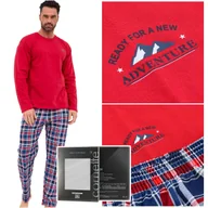 Piżamy damskie - Cornette Piżama Męska Długi Rękaw Czerwona Kratka Bawełniana Rozmiar M - miniaturka - grafika 1