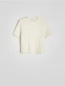 Swetry damskie - Reserved - Wełniana bluzka z krótkim rękawem - kremowy - miniaturka - grafika 1