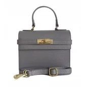 Torebki damskie - Włoska zgrabna skórzana listonoszka Vera Pelle kuferek,kufereczek Szara VPK321G - miniaturka - grafika 1