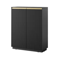 Komody - Czarna wysoka komoda ROY – dwudrzwiowa witryna z ryflowanymi frontami, nowoczesny design - miniaturka - grafika 1