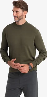 Ombre klasyczny sweter męski z okrągłym dekoltem oliwkowy L - Swetry męskie - miniaturka - grafika 1