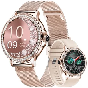 Veltori VT320-1 Złota Bransoleta + Różowy Pasek Silikonowy - Smartwatch - miniaturka - grafika 1