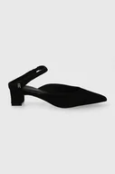 Czółenka - Tommy Hilfiger szpilki zamszowe TH POINTY MID HEEL LEATHER MULE kolor czarny na słupku z odkrytą piętą FW0FW07718 - miniaturka - grafika 1