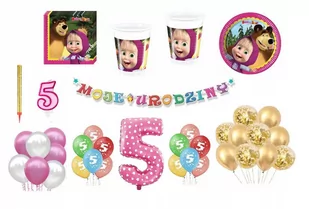 Zestaw Urodzinowy Masza 5 Urodziny Balony Kubki Talerzyki Świeczka Cyfra - Miseczki i talerzyki dla dzieci - miniaturka - grafika 1