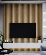 Panele ścienne i boazeria - 275x48x5,9 cm LD (8 lameli dąb natura) panel akustyczny na płycie MDF - dekoracja ścienna 3D - miniaturka - grafika 1