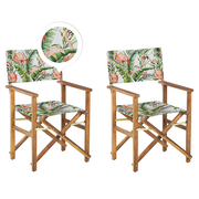 Fotele i krzesła ogrodowe - Lumarko Zestaw 2 Krzeseł Ogrodowych Akacjowy Jasne Drewno Z Szarym / Wzór We Flamingi Cine - miniaturka - grafika 1