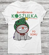 Koszulki męskie - świąteczna męska koszulka z kotem biała - miniaturka - grafika 1