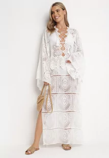 Biała Szydełkowa Sukienka Maxi z Wiązaniem Vaskoppe - Sukienki - miniaturka - grafika 1