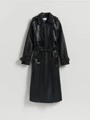 Płaszcze damskie - Reserved - Długi trencz z paskiem - czarny - miniaturka - grafika 1