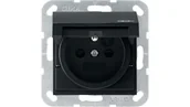 Gniazdka elektryczne - Gira Gniazdo z bolcem z klapką i ochr.dz system 55 czarny mat - miniaturka - grafika 1