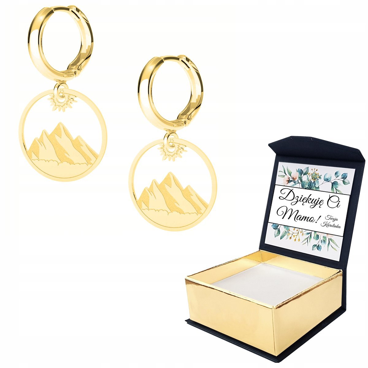 Kolczyki złote Góry Podróż 925 WŁASNY NADRUK