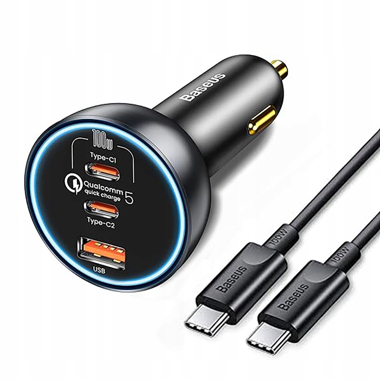 Ładowarka Baseus Ładowarka samochodowa Baseus 160W z technologią Qualcomm® Quick Charge™ 5 2xUSB-C 1xUSB-A - szara