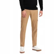 Spodnie męskie - Spodnie męskie materiałowe kieszenie cargo jasnobrązowe V4 OM-PACG-0178 S - miniaturka - grafika 1