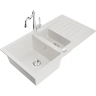 Zlewozmywaki z baterią - Mexen Matias zlewozmywak granitowy 1,5-komorowy z ociekaczem i baterią kuchenną Carla, biały - miniaturka - grafika 1