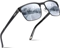 Okulary przeciwsłoneczne - Męskie okulary przeciwsłoneczne z polaryzacją UV400 w metalowej oprawce czarne srebrne - miniaturka - grafika 1
