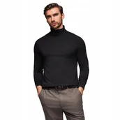 Koszulki męskie - Klasyczny longsleeve męski gładki z golfem - czarny V1 OM-LSCL-0130 r. L - miniaturka - grafika 1