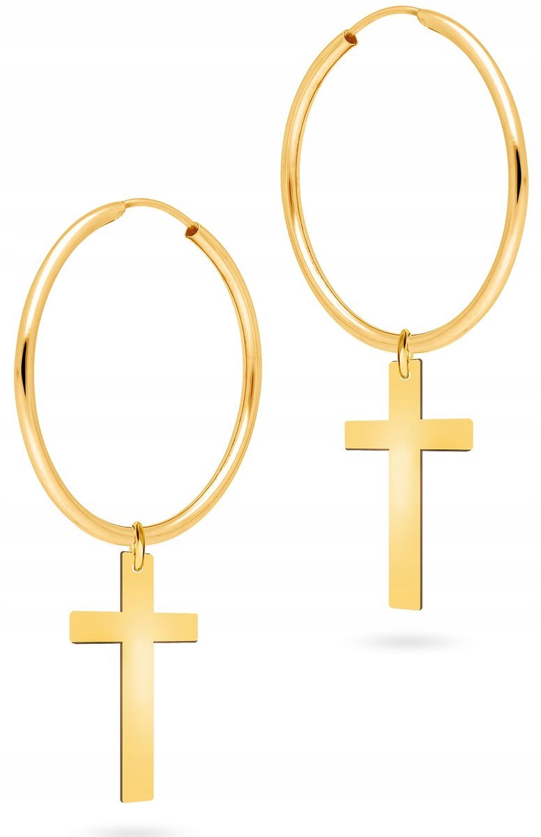 PIĘKNE ZŁOTE KOLCZYKI WISZĄCE KRZYŻYK 585 14KT