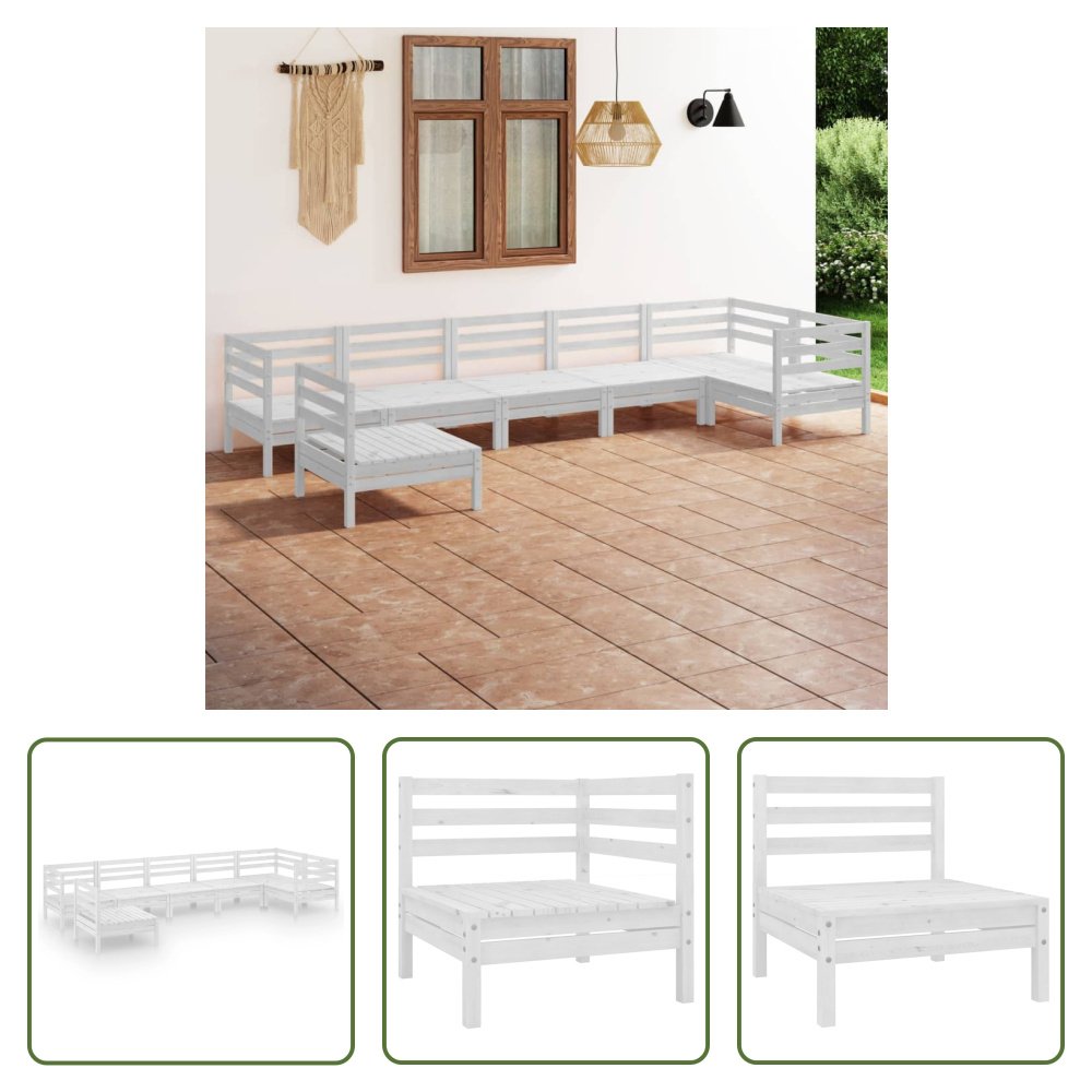 The Living Store 7-częściowy zestaw wypoczynkowy do ogrodu z litego drewna sosnowego w kolorze białym