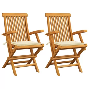 vidaXL Krzesła ogrodowe z kremowymi poduszkami, 2 szt., drewno tekowe - Fotele i krzesła ogrodowe - miniaturka - grafika 1
